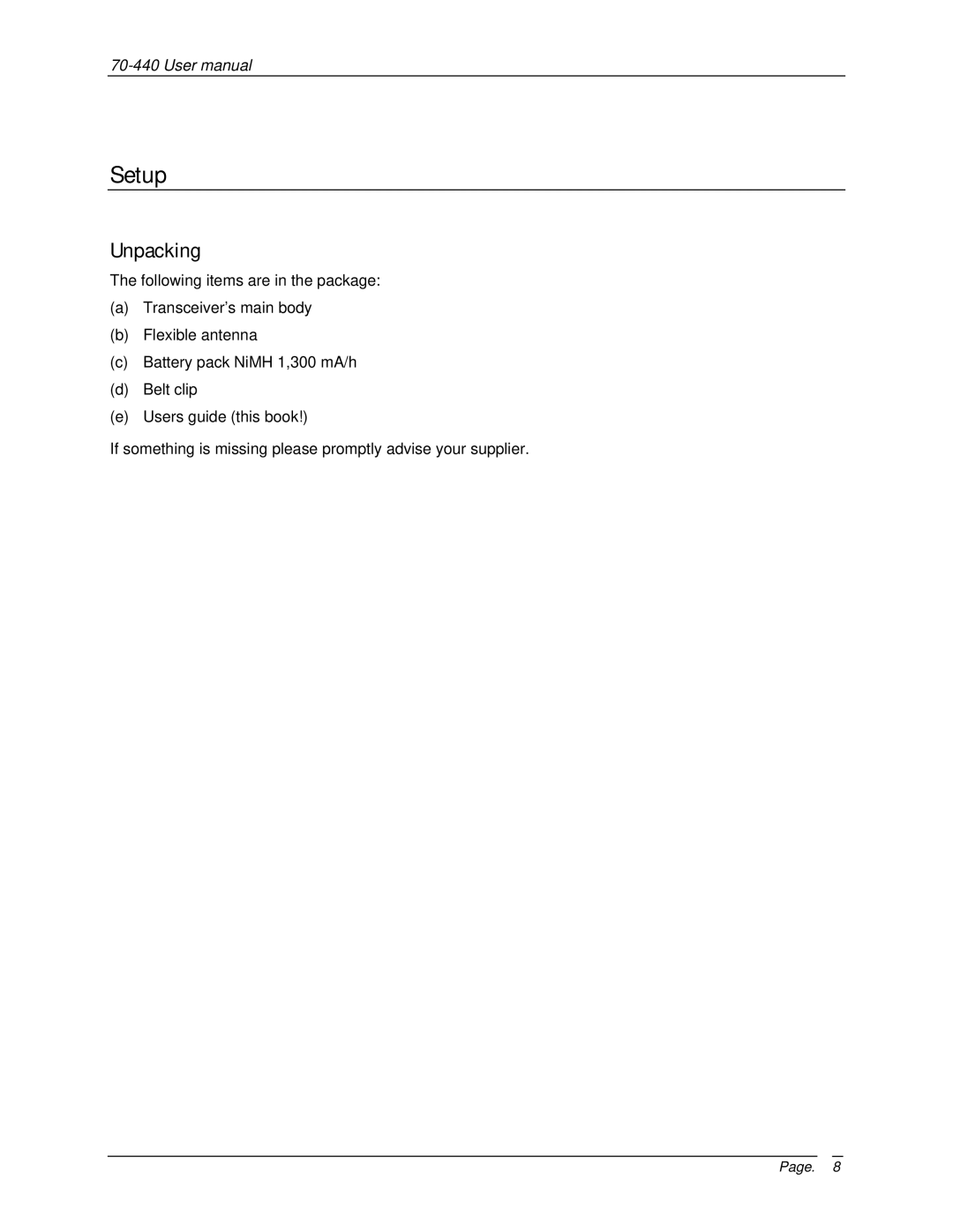 Midland Radio 70-440BP user manual Setup, Unpacking 