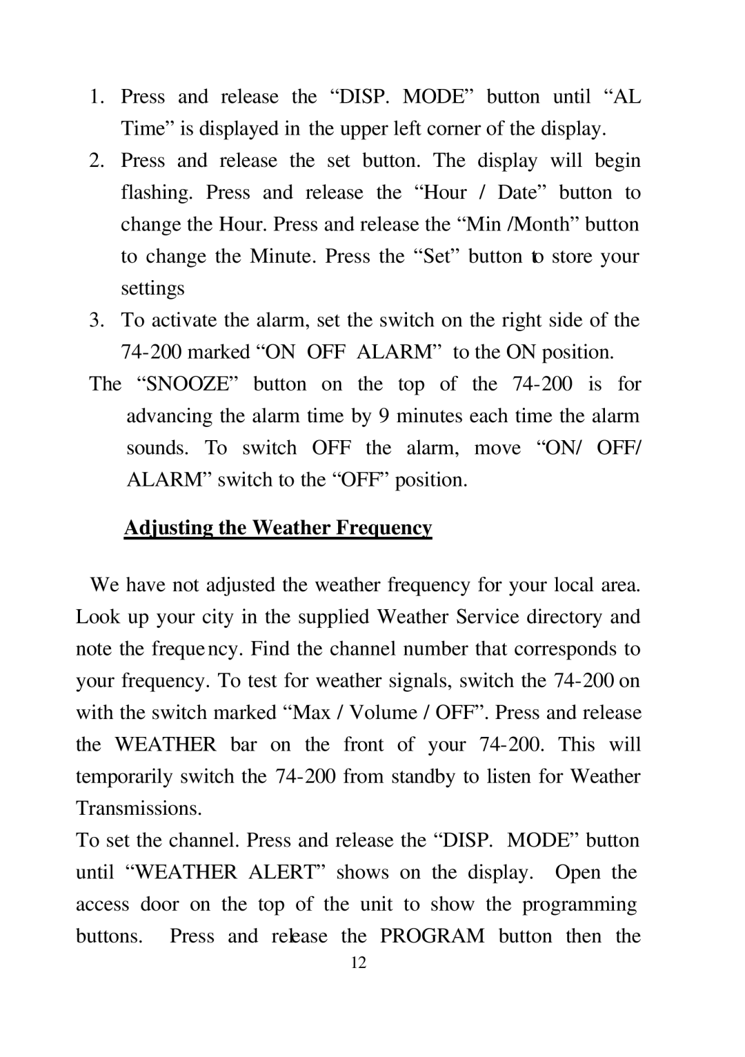 Midland Radio 74-200 manual Adjusting the Weather Frequency 