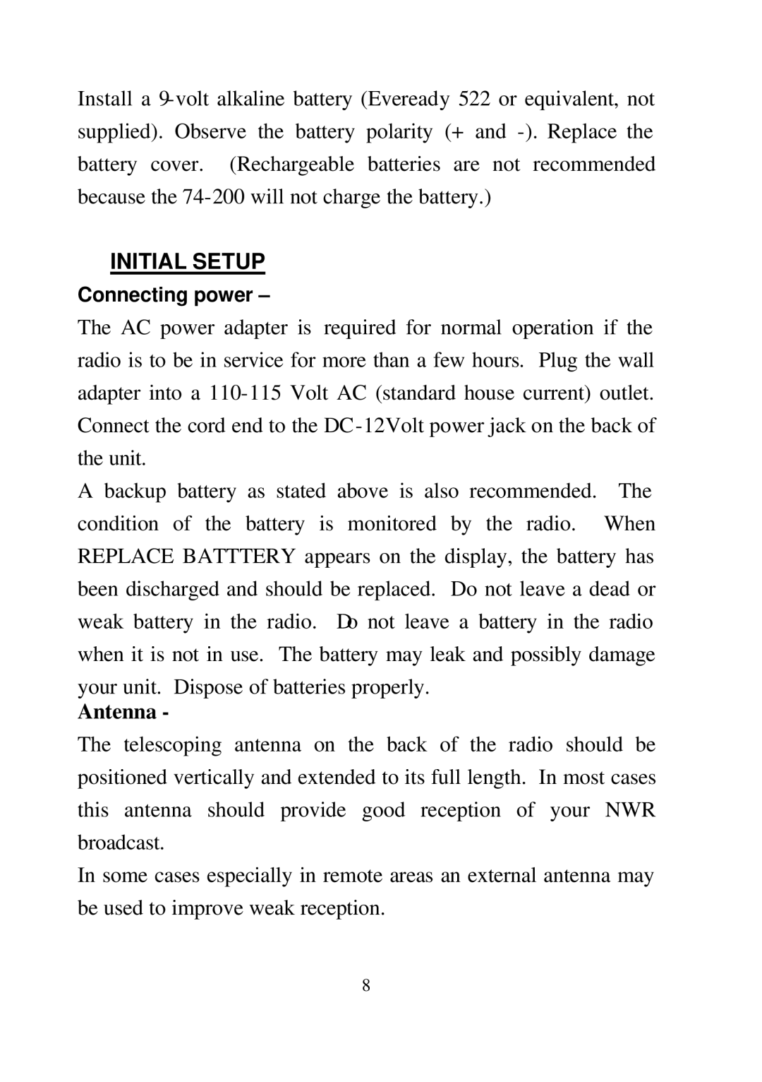 Midland Radio 74-200 manual Initial Setup, Antenna 