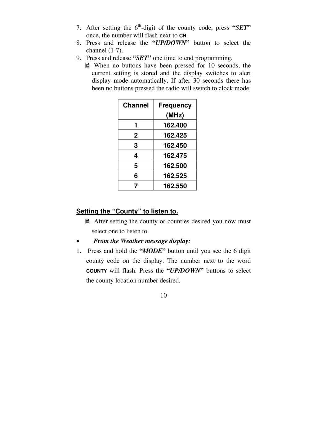 Midland Radio 74-250(C) manual Channel Frequency 