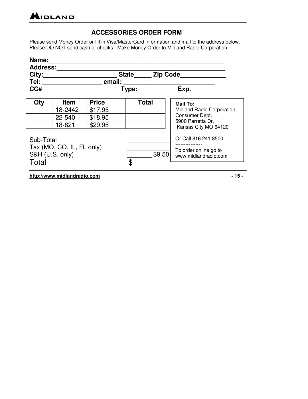 Midland Radio 75-822 owner manual Total 