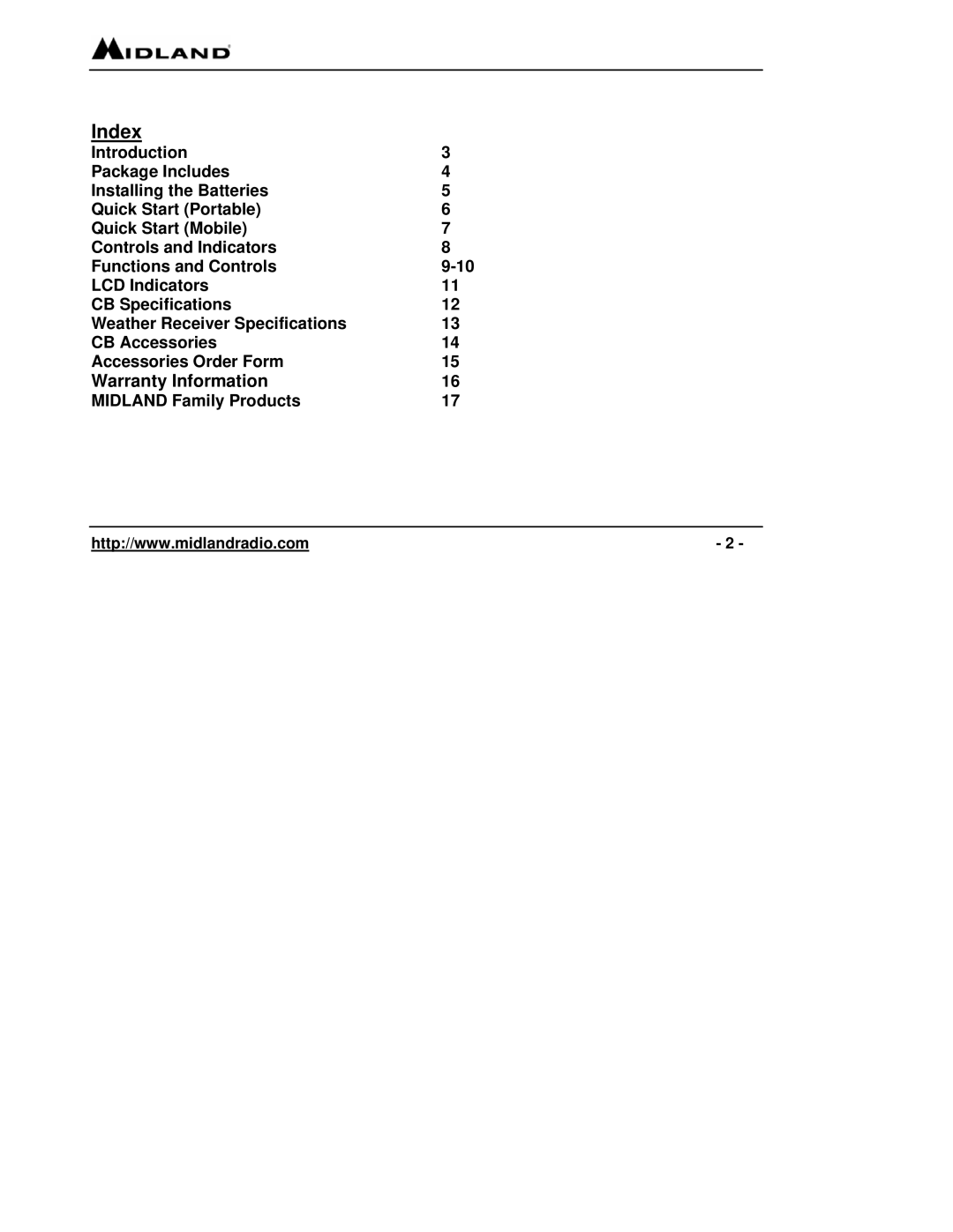 Midland Radio 75-822 owner manual Index 