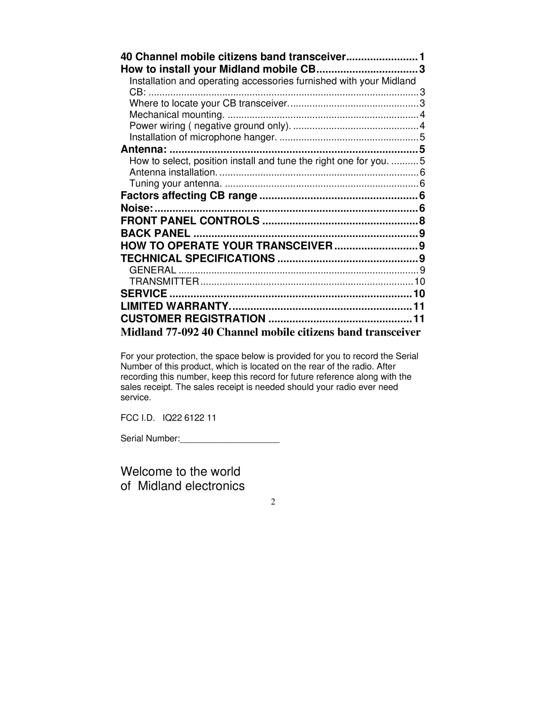 Midland Radio 77-092 manual Welcome to the world of Midland electronics 