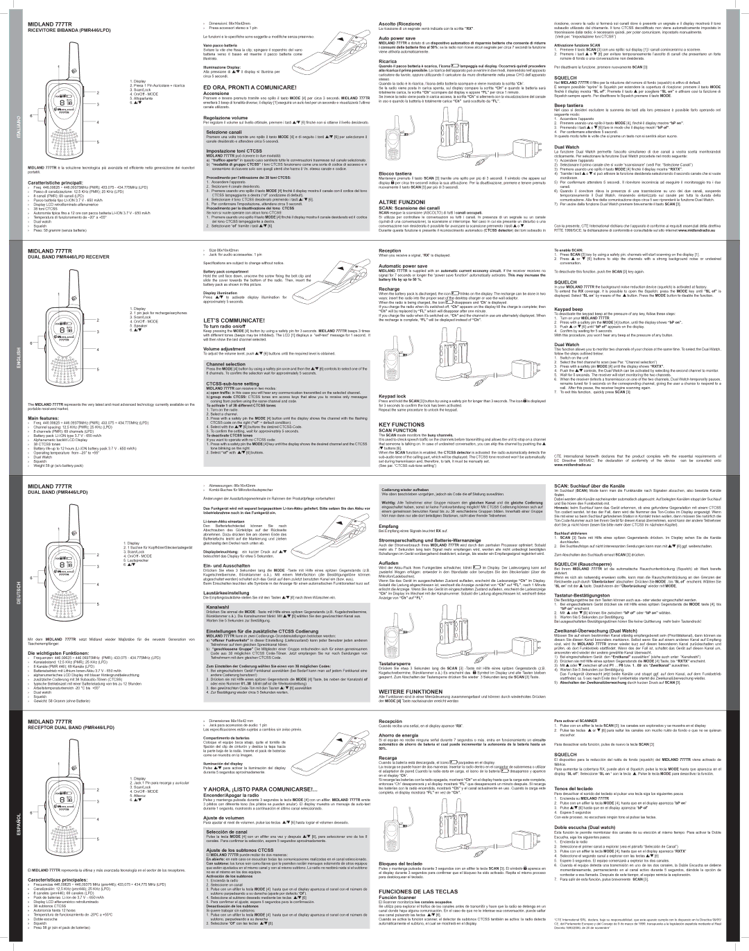 Midland Radio manual Midland 777TR, ED ORA, Pronti a Comunicare, Altre Funzioni, LET’S Communicate, KEY Functions 