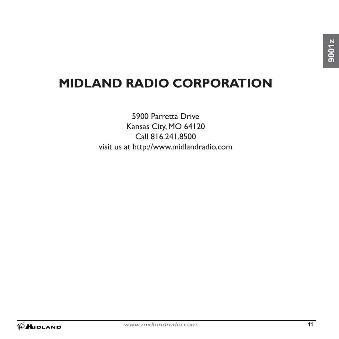 Midland Radio 9001Z technical specifications Midland Radio Corporation 