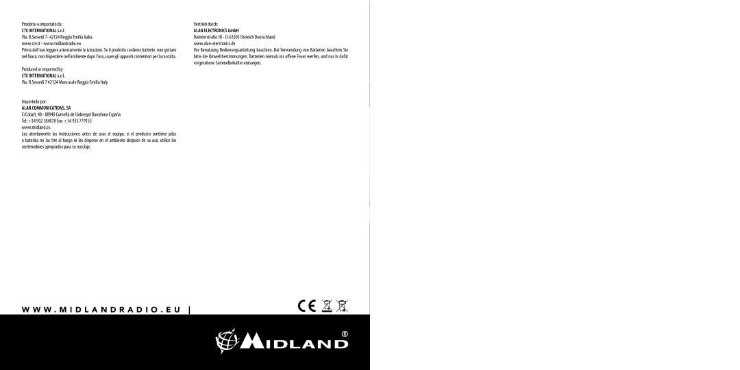 Midland Radio BTX1 manual W . m i d l a n d r a d i o . e u 