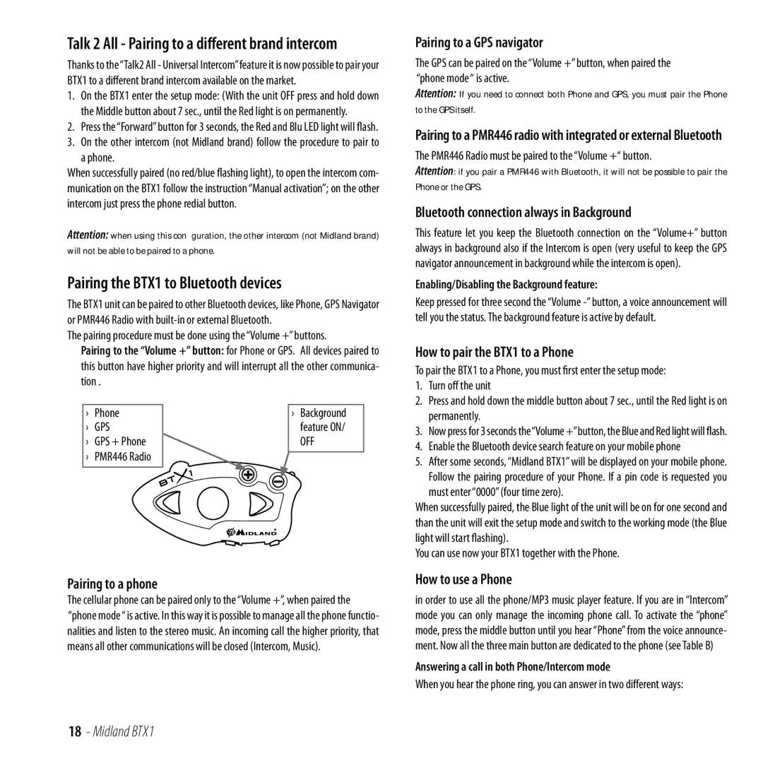 Midland Radio manual Pairing the BTX1 to Bluetooth devices 