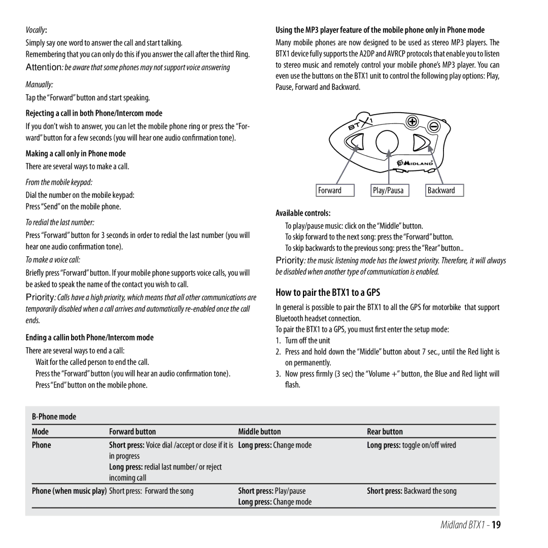 Midland Radio manual How to pair the BTX1 to a GPS 