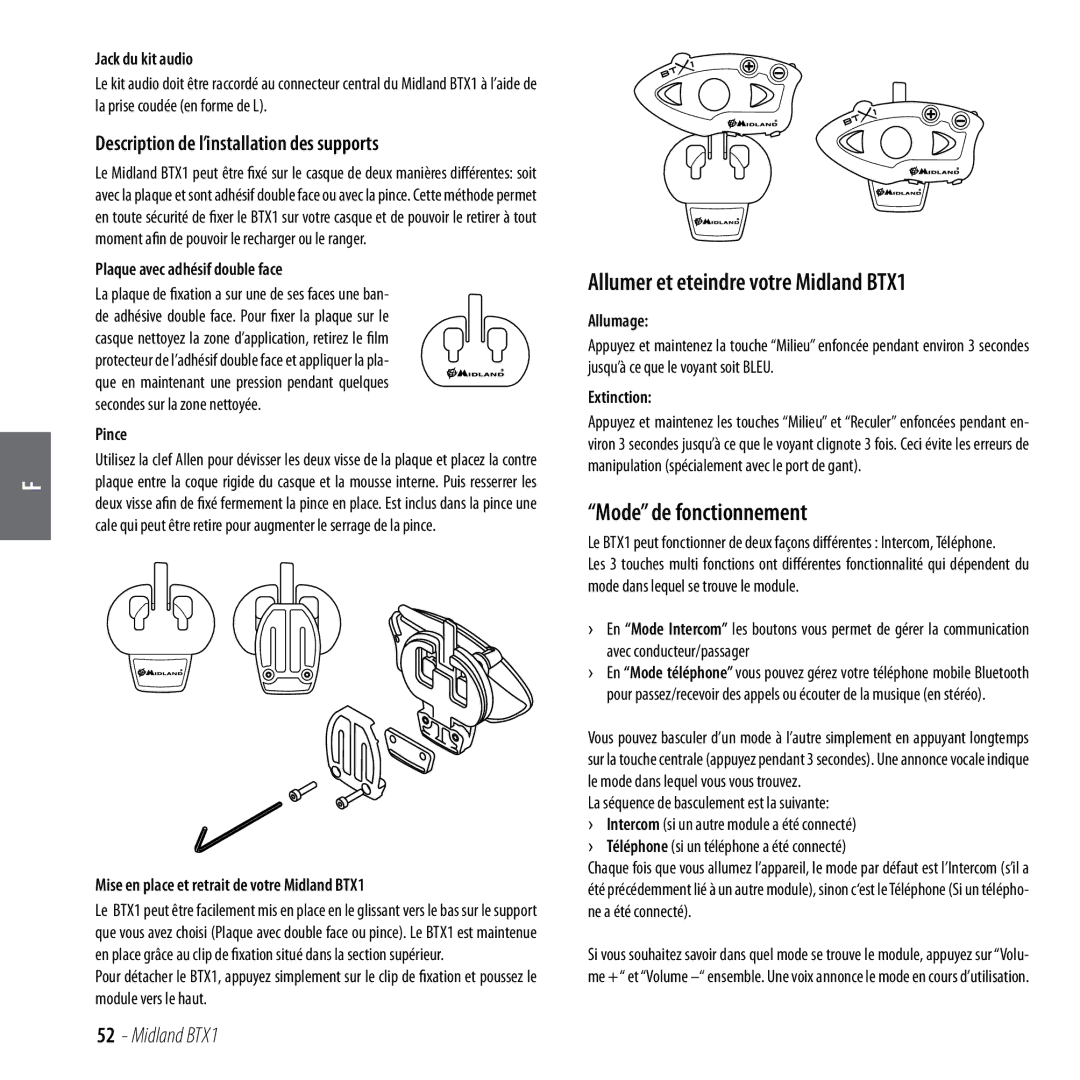 Midland Radio manual Allumer et eteindre votre Midland BTX1, Mode de fonctionnement 