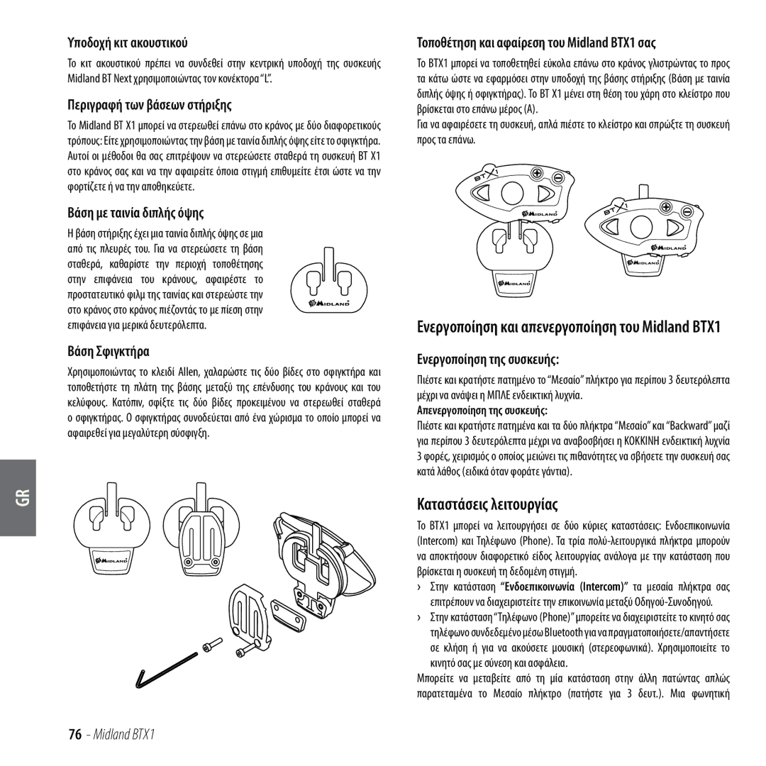 Midland Radio BTX1 manual Καταστάσεις λειτουργίας 