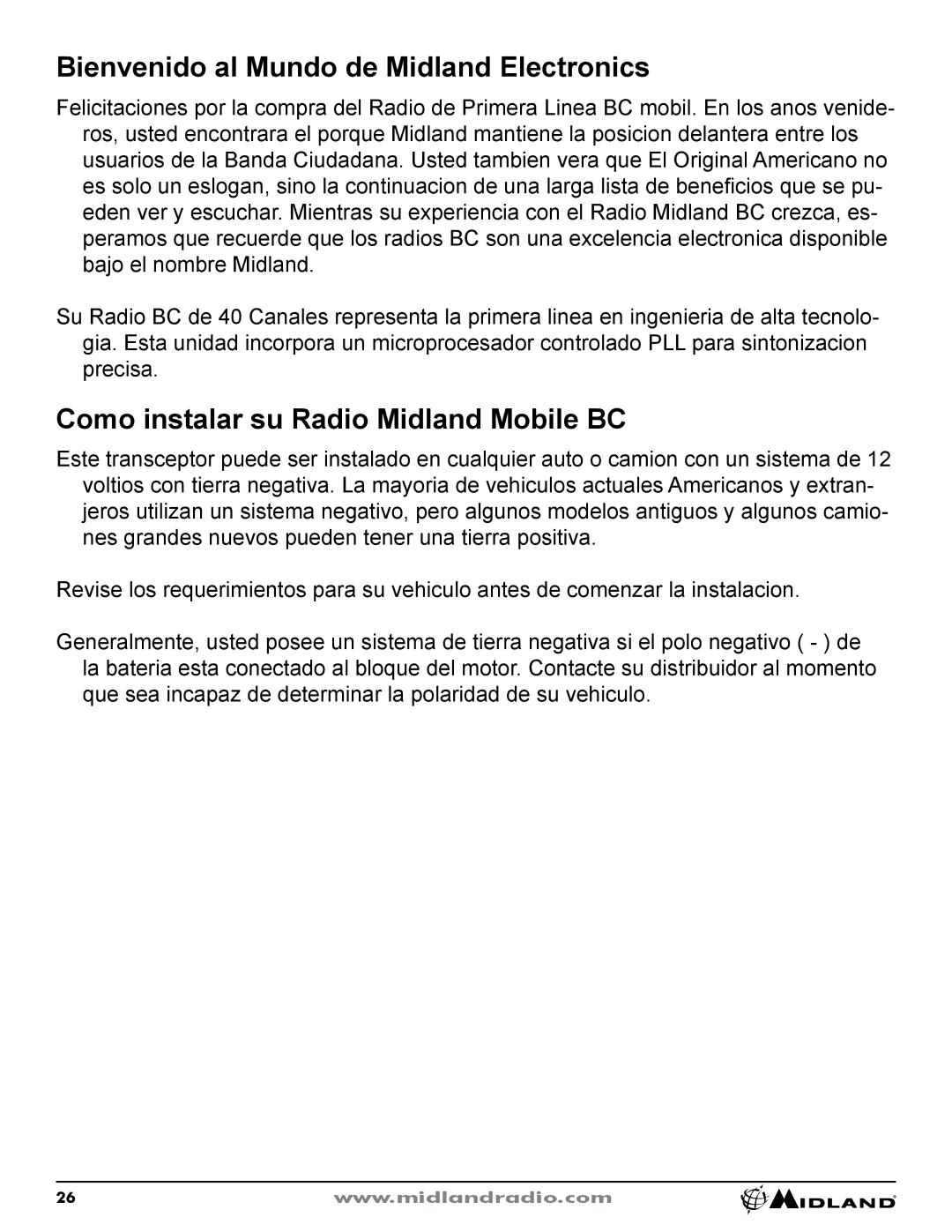 Midland Radio CB-1 owner manual Bienvenido al Mundo de Midland Electronics, Como instalar su Radio Midland Mobile BC 