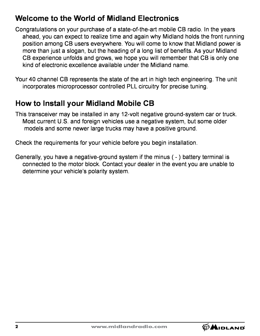 Midland Radio CB-1 owner manual Welcome to the World of Midland Electronics, How to Install your Midland Mobile CB 