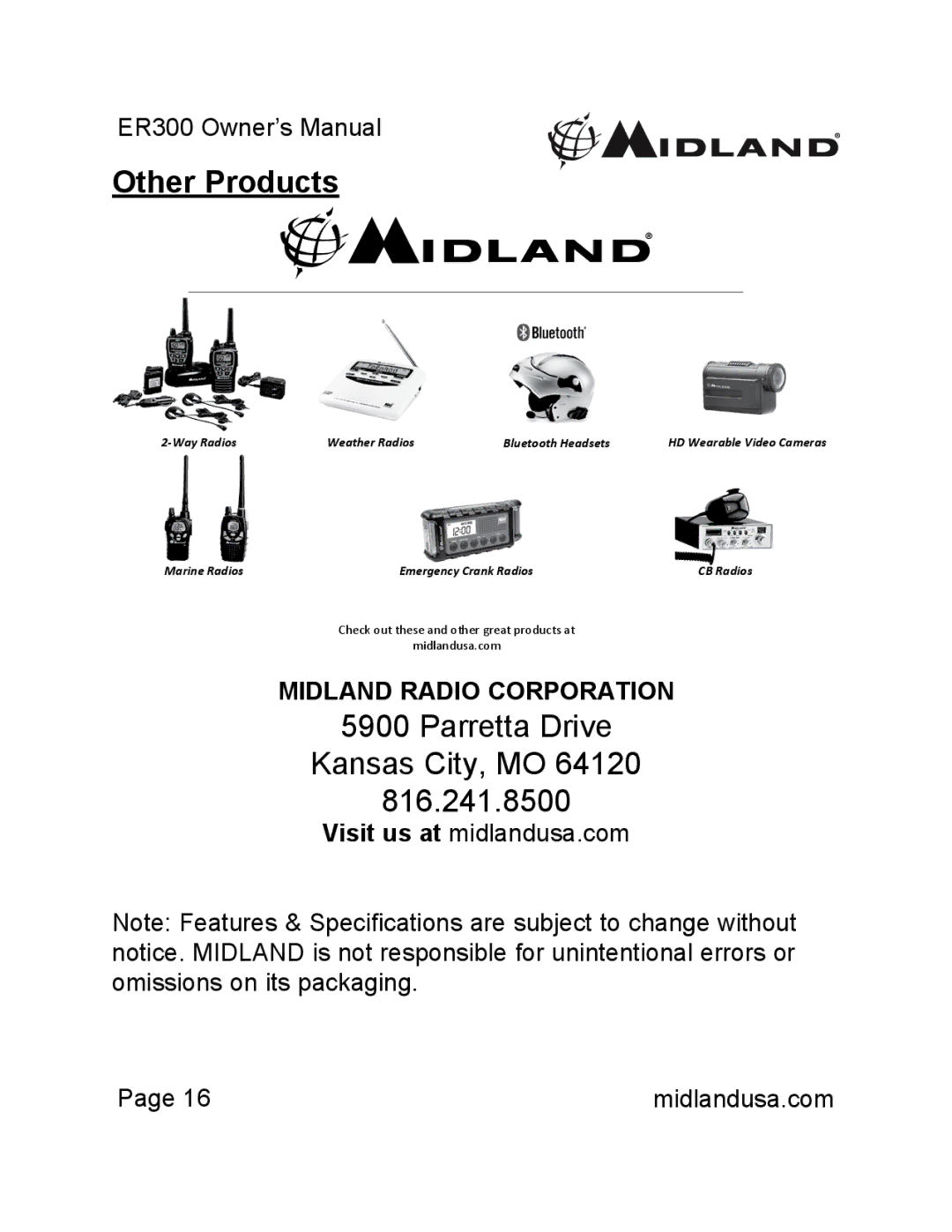 Midland Radio ER300 owner manual Other Products 