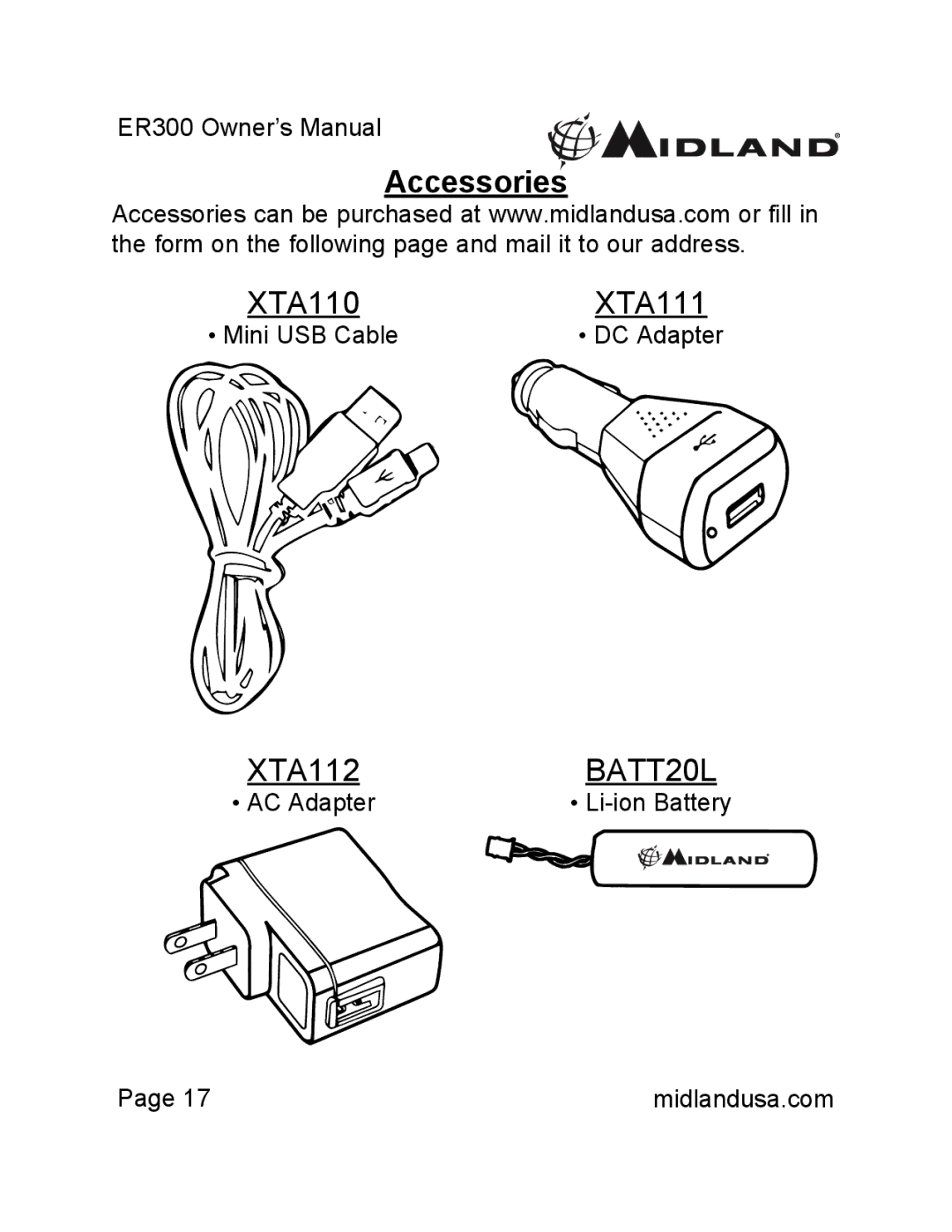 Midland Radio ER300 owner manual Accessories 