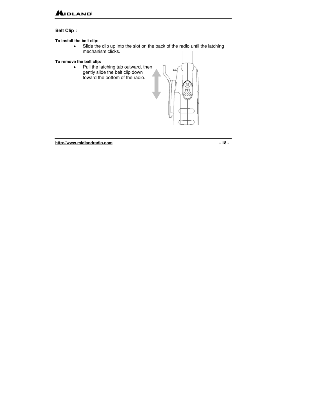 Midland Radio G-300 owner manual Belt Clip 