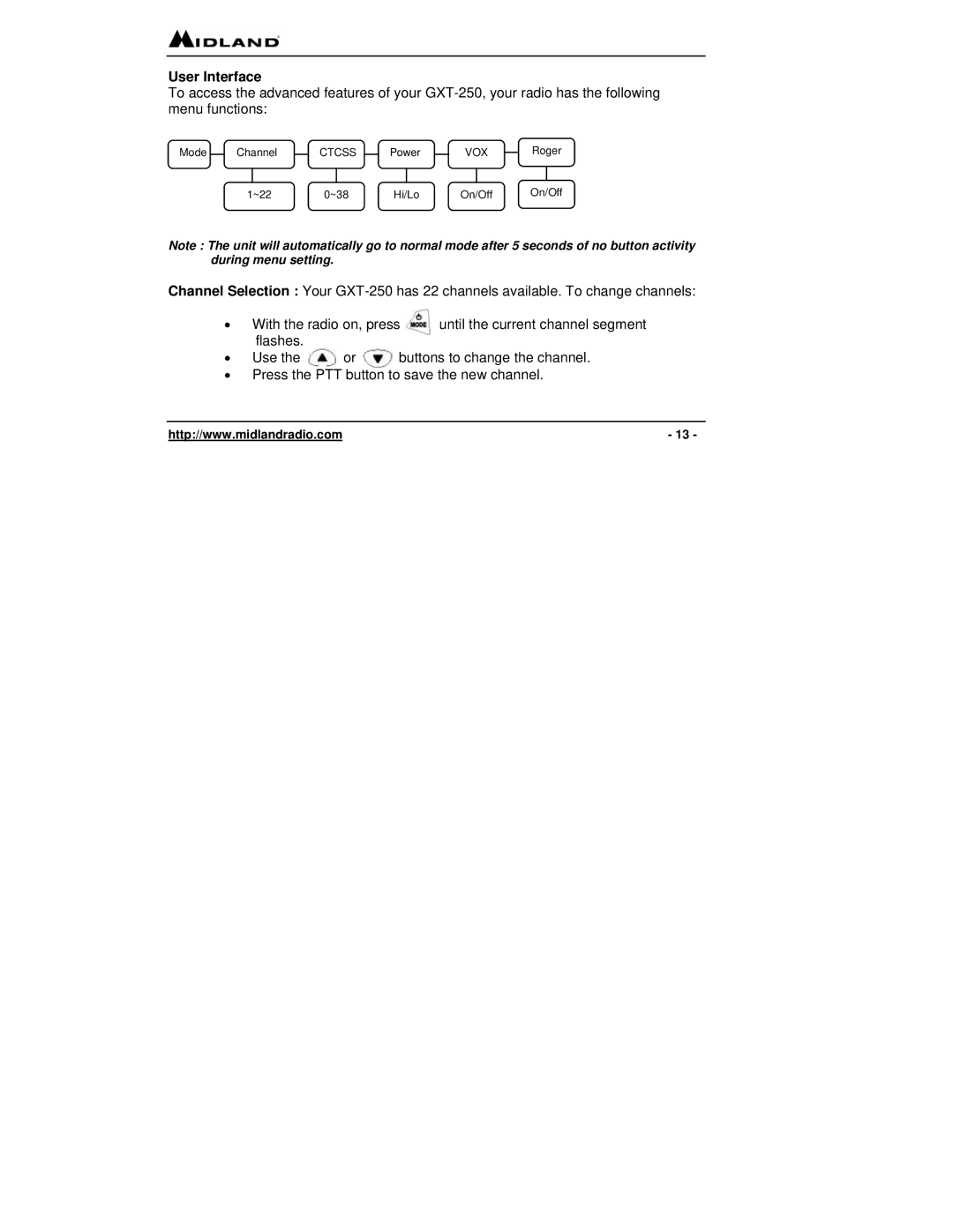 Midland Radio FRS, GMRS owner manual User Interface 