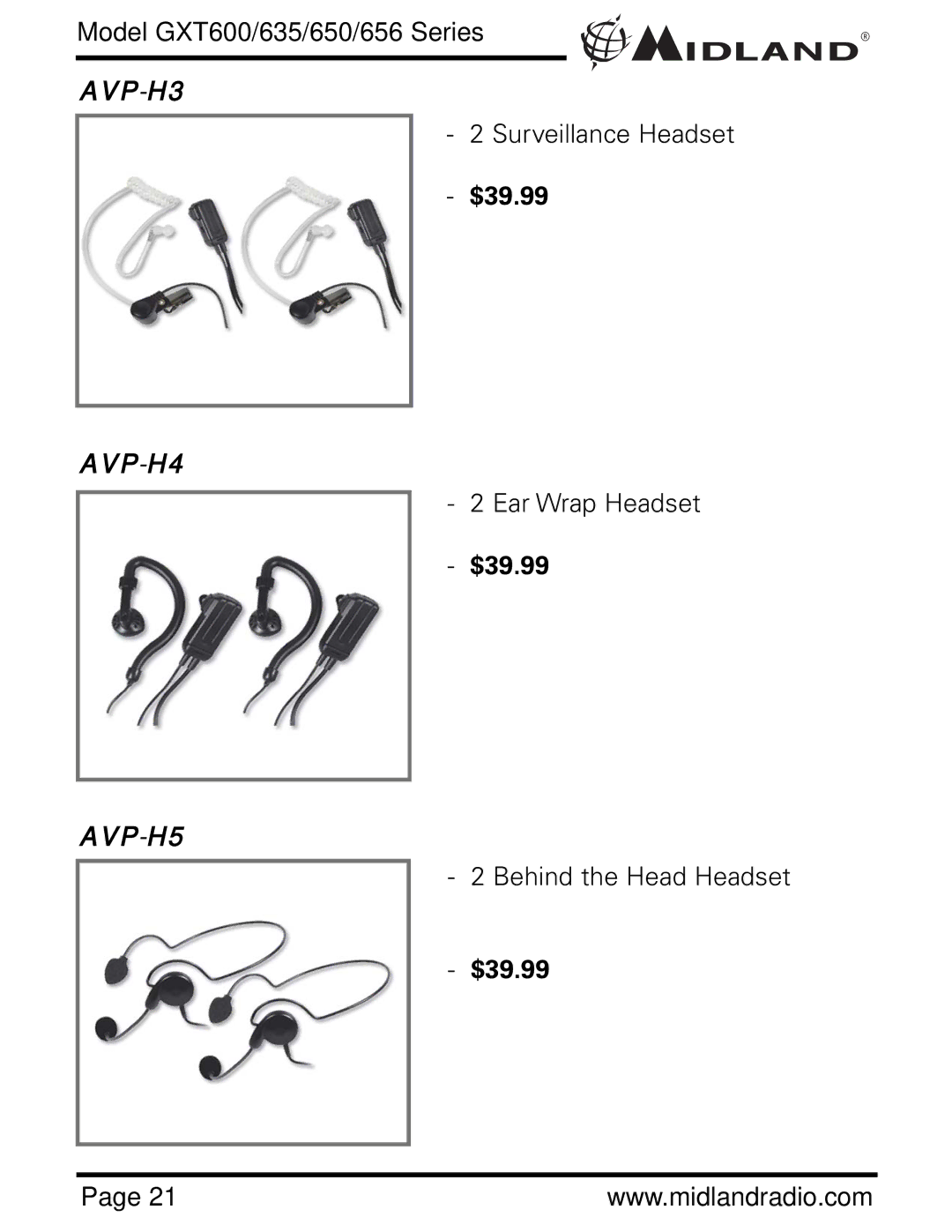 Midland Radio GXT600, GXT656, GXT635, GXT650 owner manual AVP-H3 