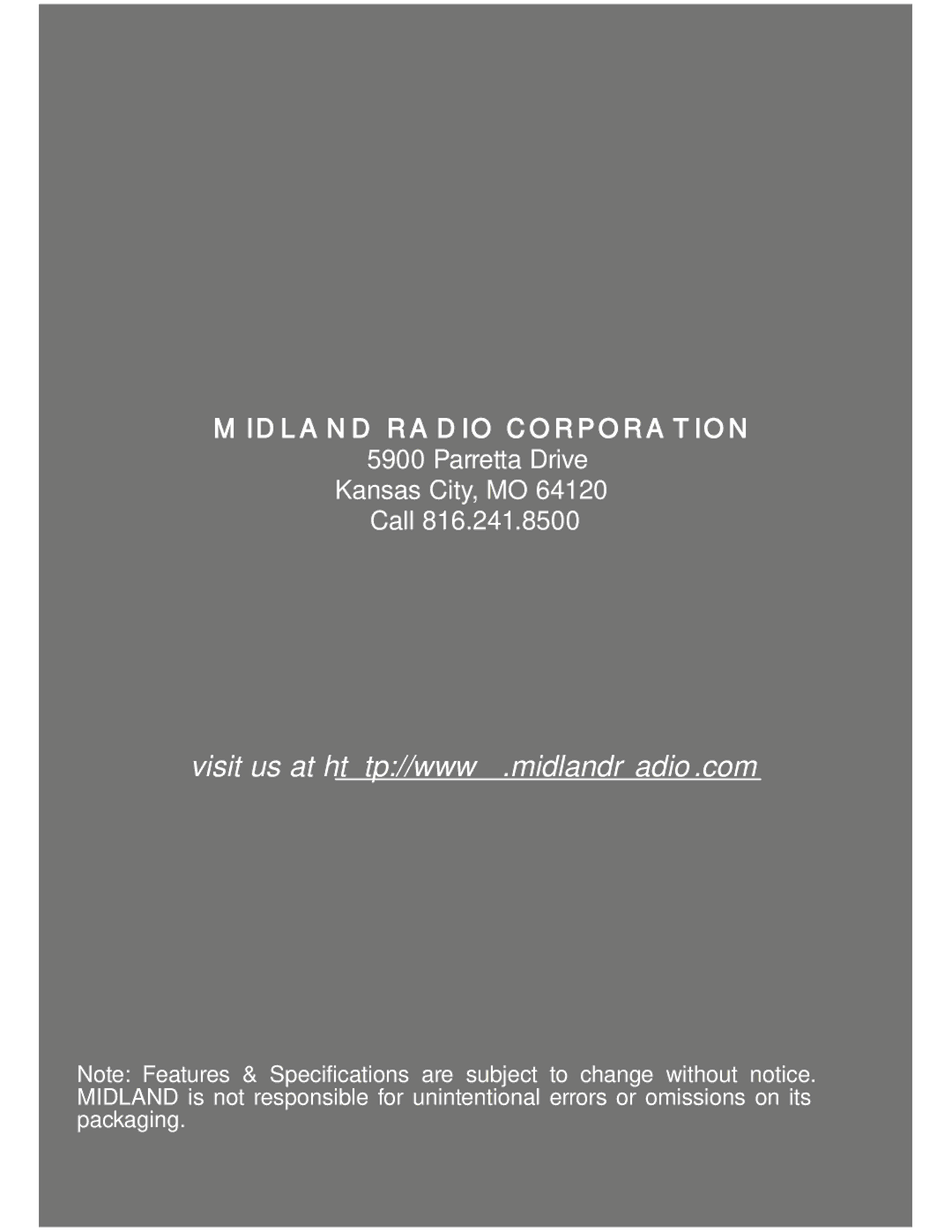 Midland Radio GXT656, GXT600, GXT635, GXT650 owner manual Midland Radio Corporation 