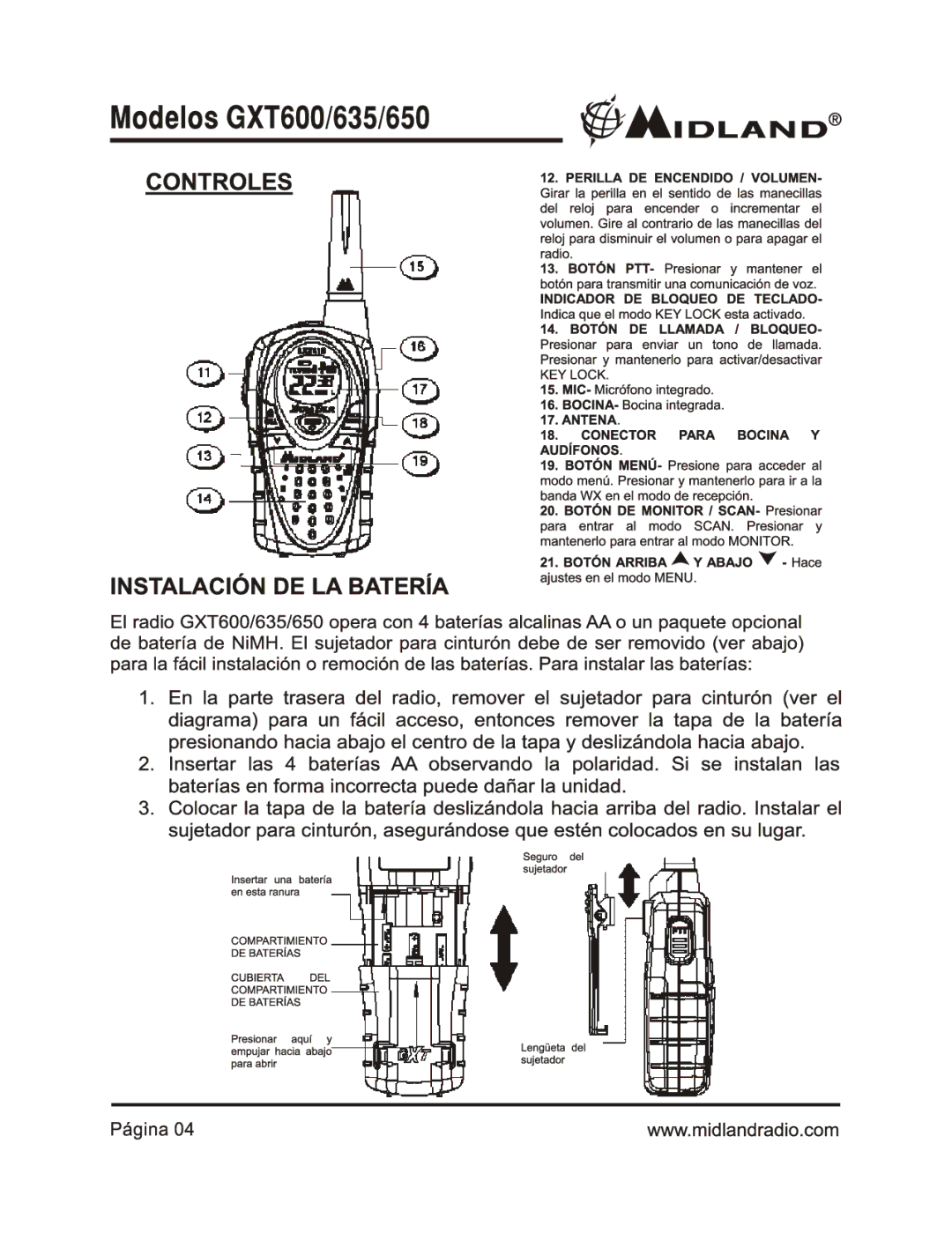 Midland Radio GXT656, GXT600, GXT635, GXT650 owner manual 