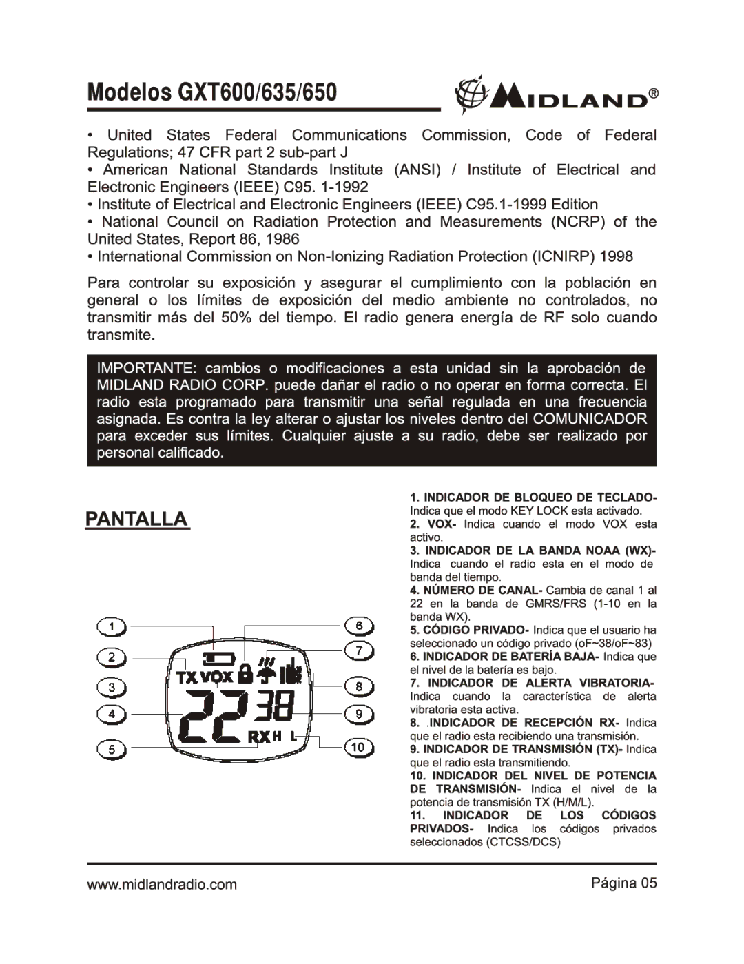 Midland Radio GXT600, GXT656, GXT635, GXT650 owner manual 