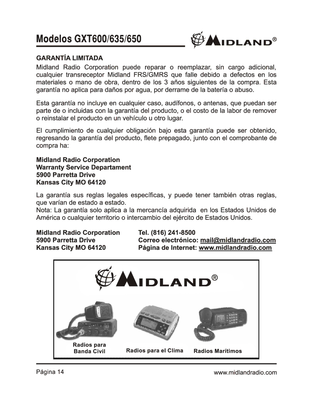 Midland Radio GXT635, GXT656, GXT600, GXT650 owner manual 