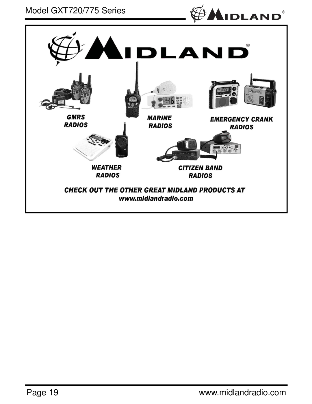 Midland Radio GXT720 Series, GXT775 Series owner manual Model GXT720/775 Series 