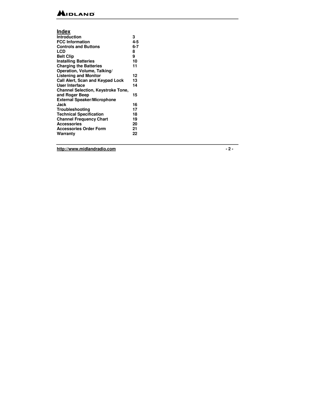 Midland Radio LXT 300 Series, LXT 315 Series owner manual Index 