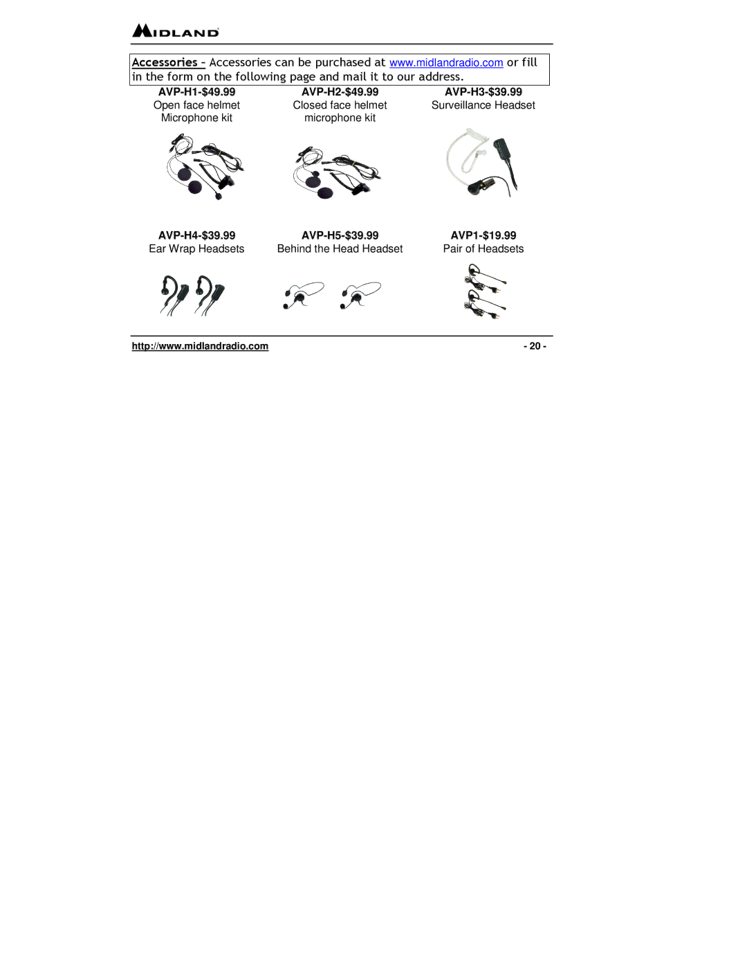 Midland Radio LXT 300 Series, LXT 315 Series owner manual AVP-H2-$49.99, AVP-H5-$39.99 