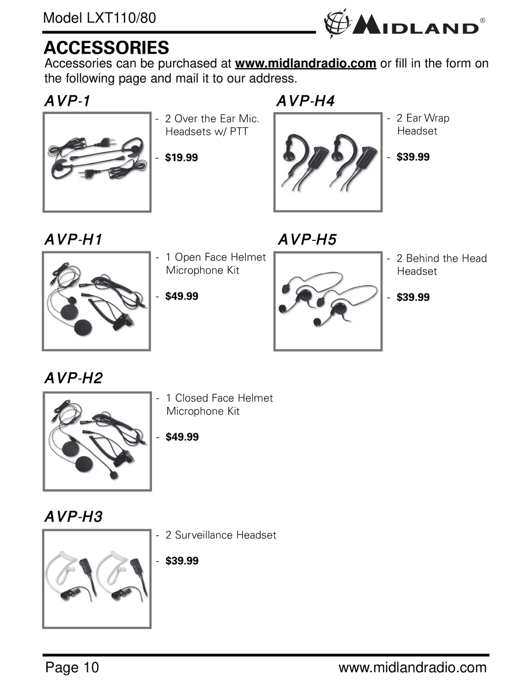 Midland Radio LXT110/80 owner manual Accessories 