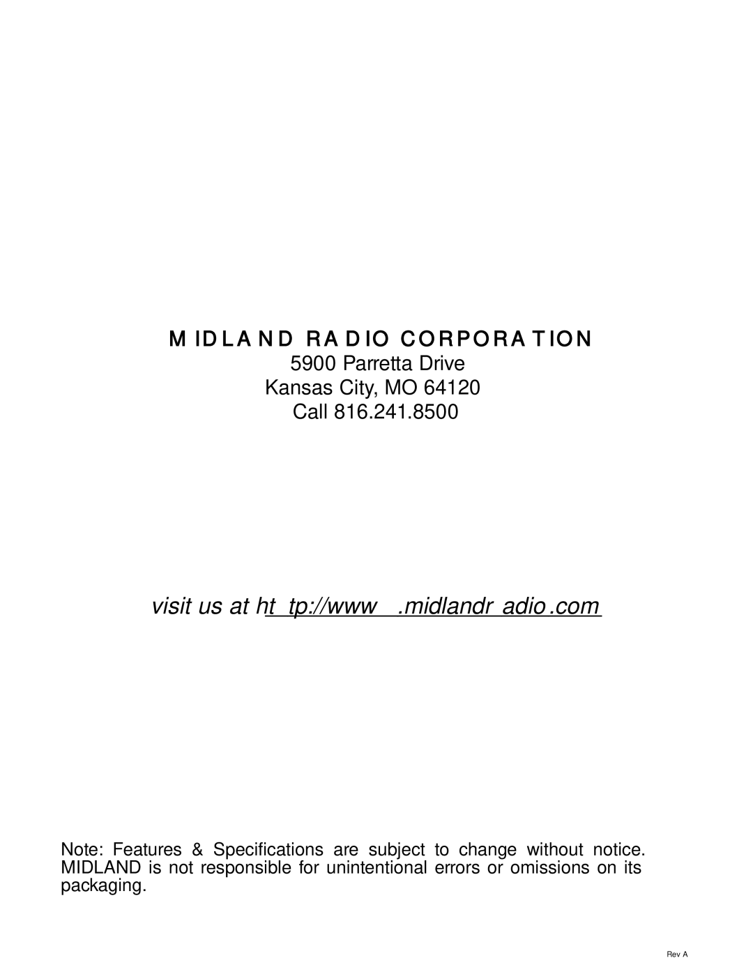 Midland Radio LXT110/80 owner manual Midland Radio Corporation 