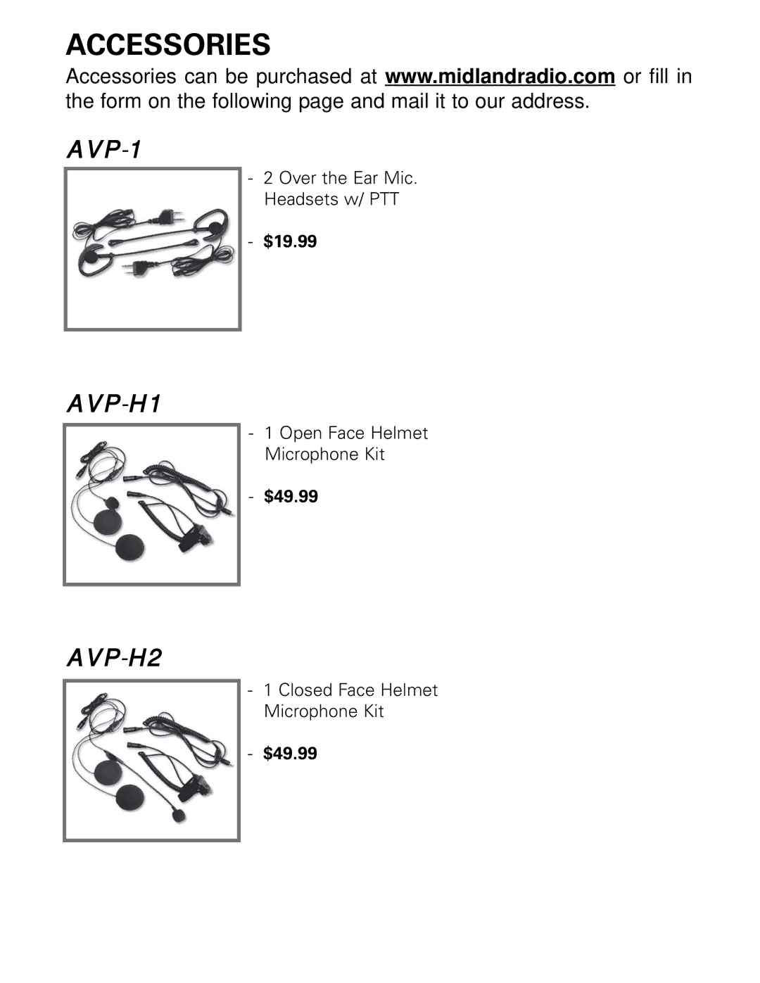 Midland Radio LXT112 Series owner manual Accessories 