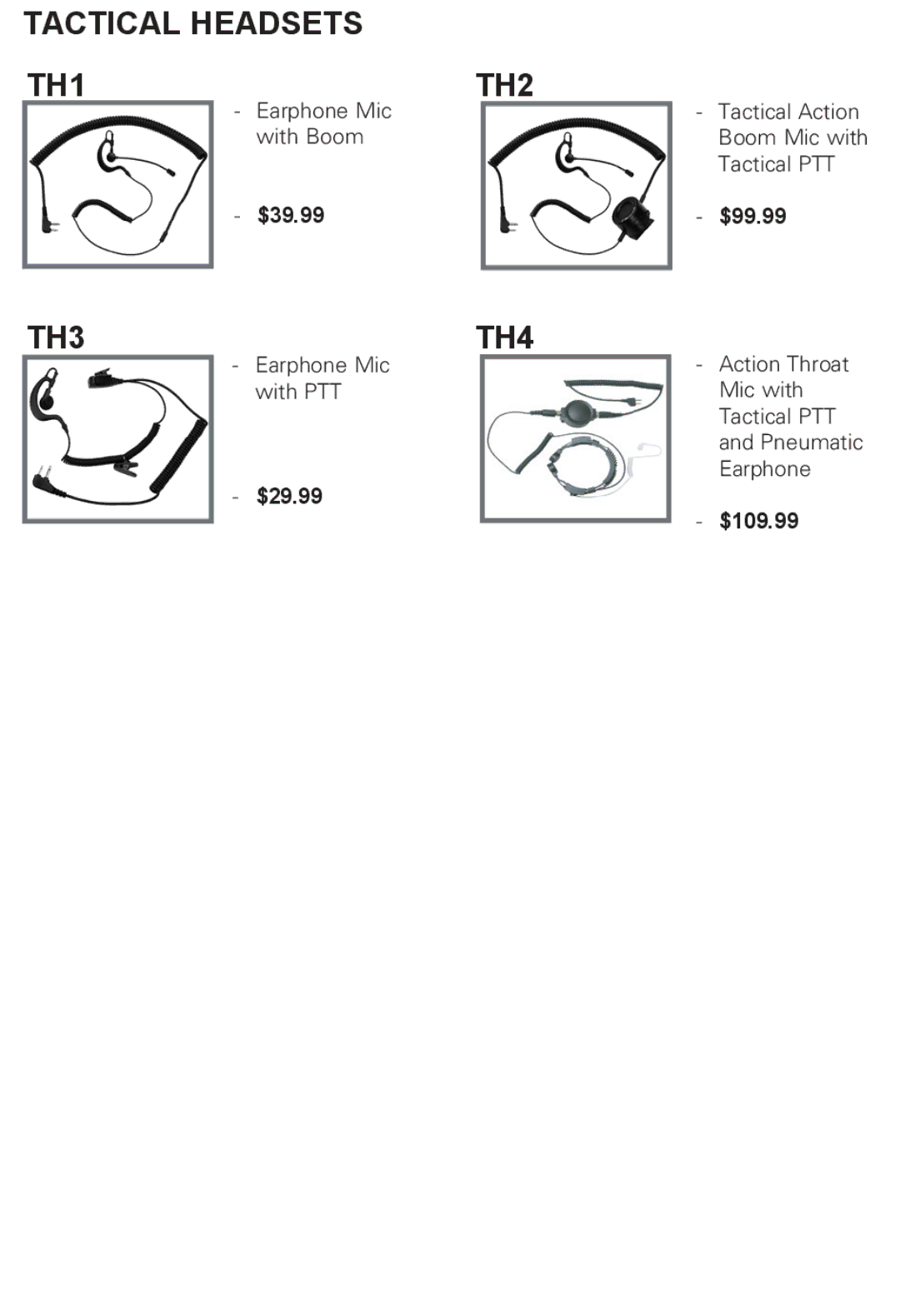 Midland Radio LXT118VP, LXT118 Series manual Tactical Headsets TH1TH2, TH3TH4 