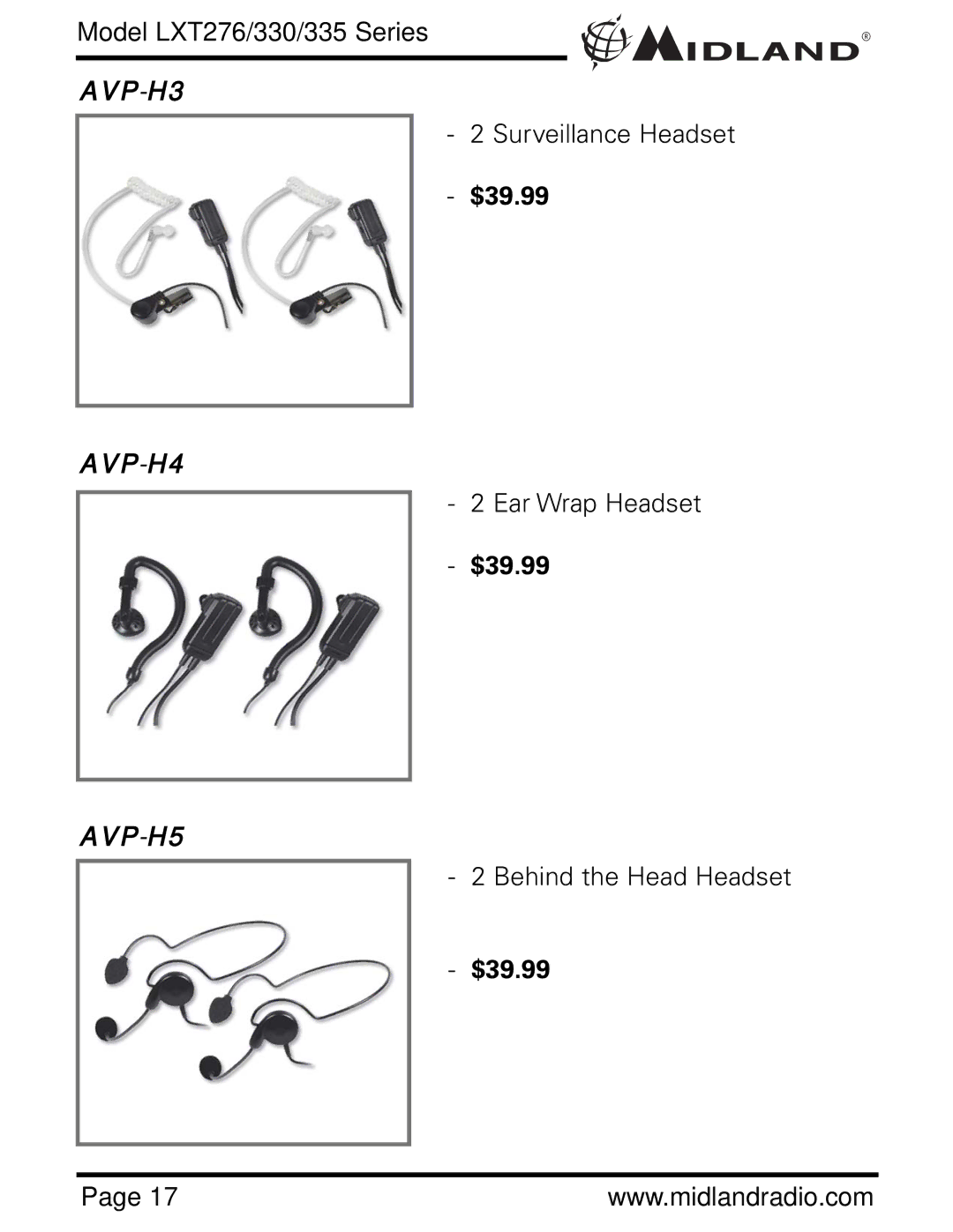 Midland Radio LXT276, LXT330, LXT335 owner manual AVP-H3 