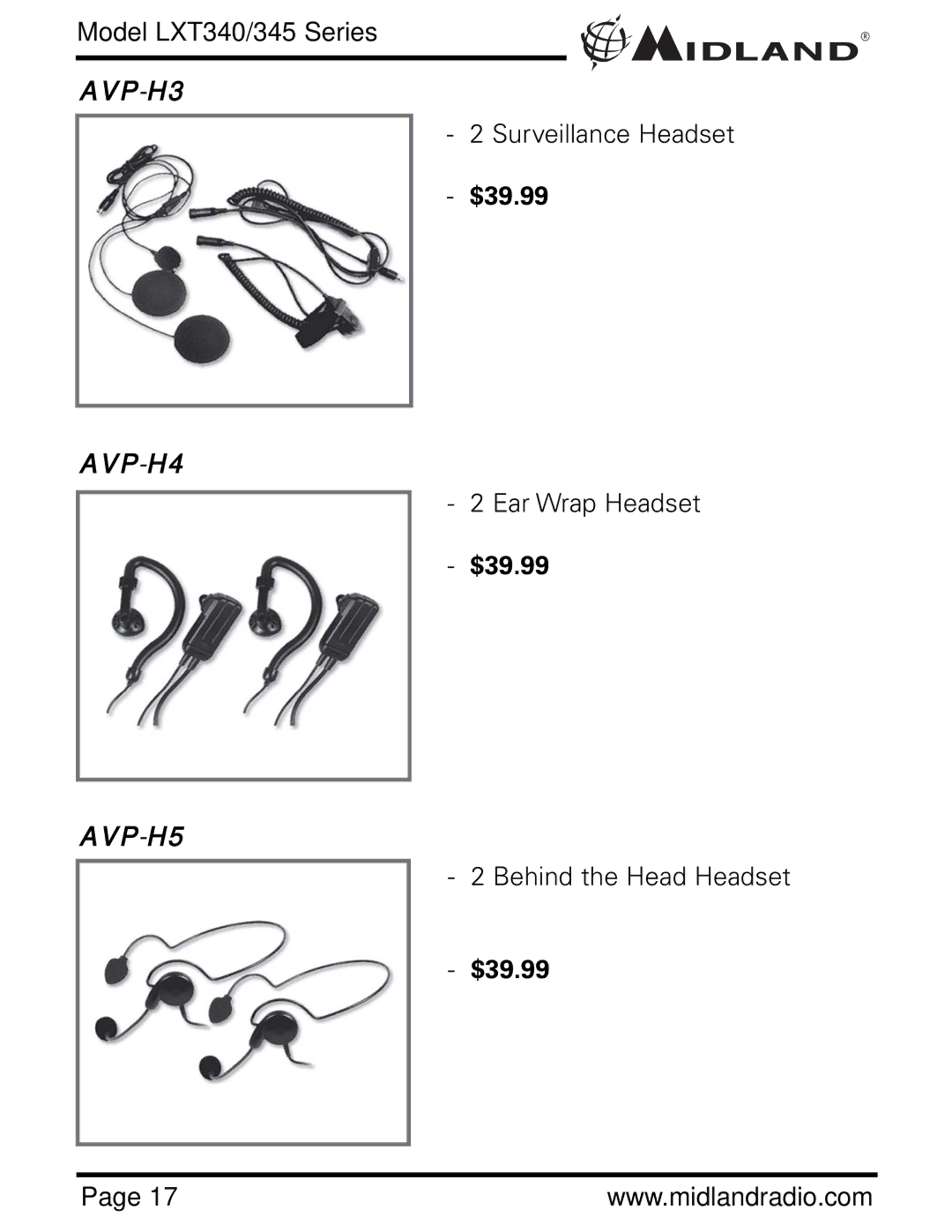 Midland Radio LXT345 Series, LXT340 Series owner manual AVP-H3 