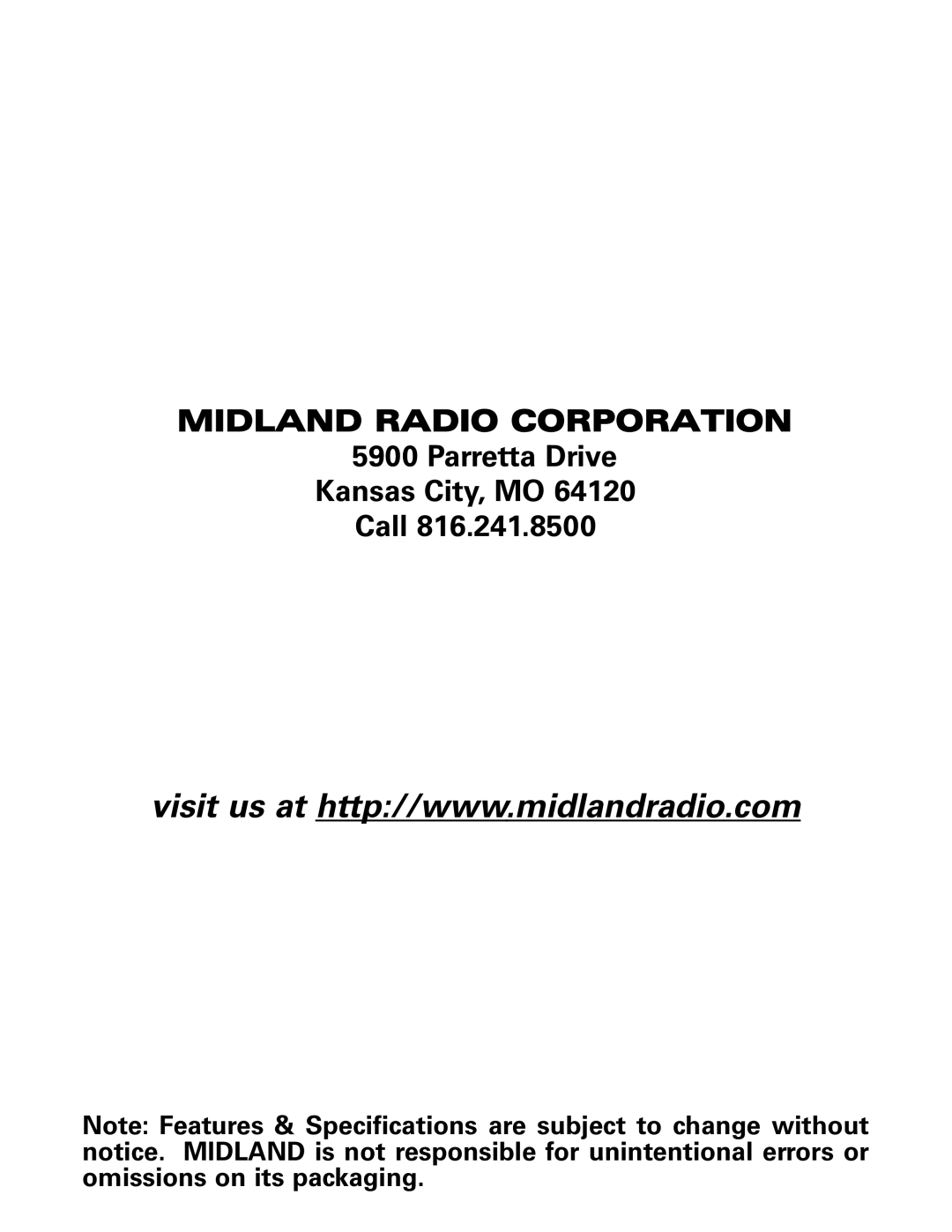 Midland Radio LXT365 Series, LXT360 Series owner manual Midland Radio Corporation 