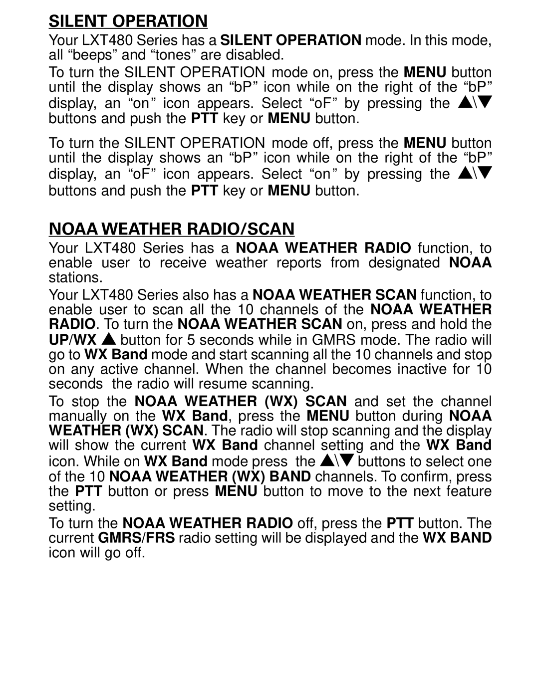 Midland Radio LXT480 Series owner manual Silent Operation, Noaa Weather RADIO/SCAN 