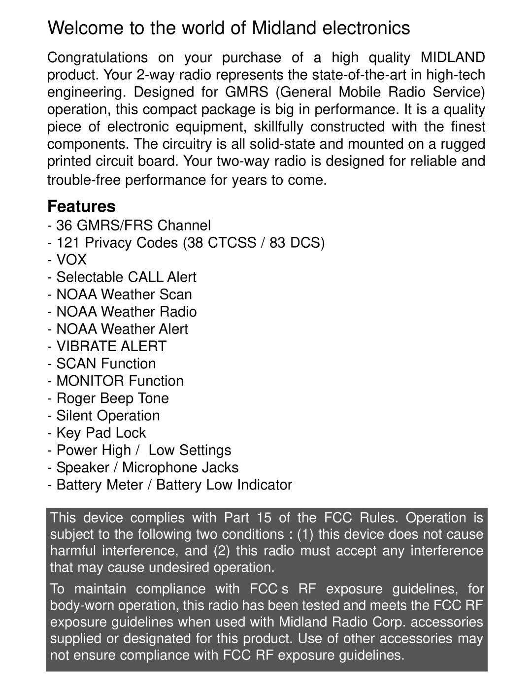 Midland Radio LXT480 Series owner manual Welcome to the world of Midland electronics 