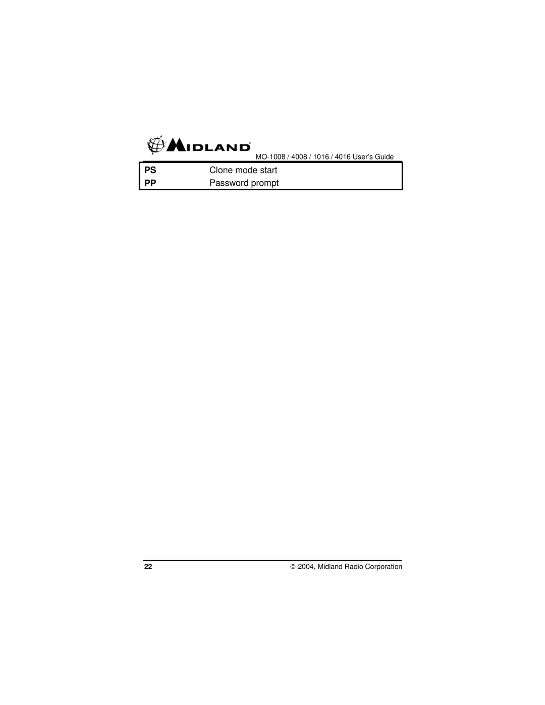 Midland Radio MO-4008, MO-1008, MO-1016, MO-4016 manual Clone mode start 