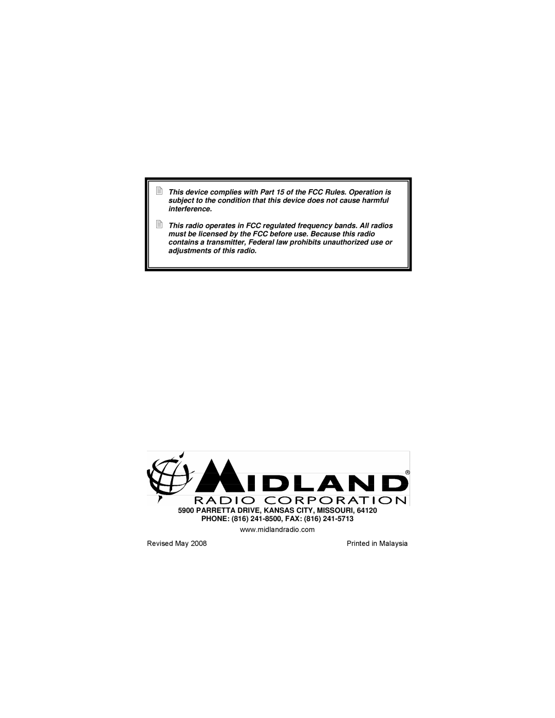 Midland Radio MO-4128, MO-7128, MO-7008 manual Parretta DRIVE, Kansas CITY, Missouri 