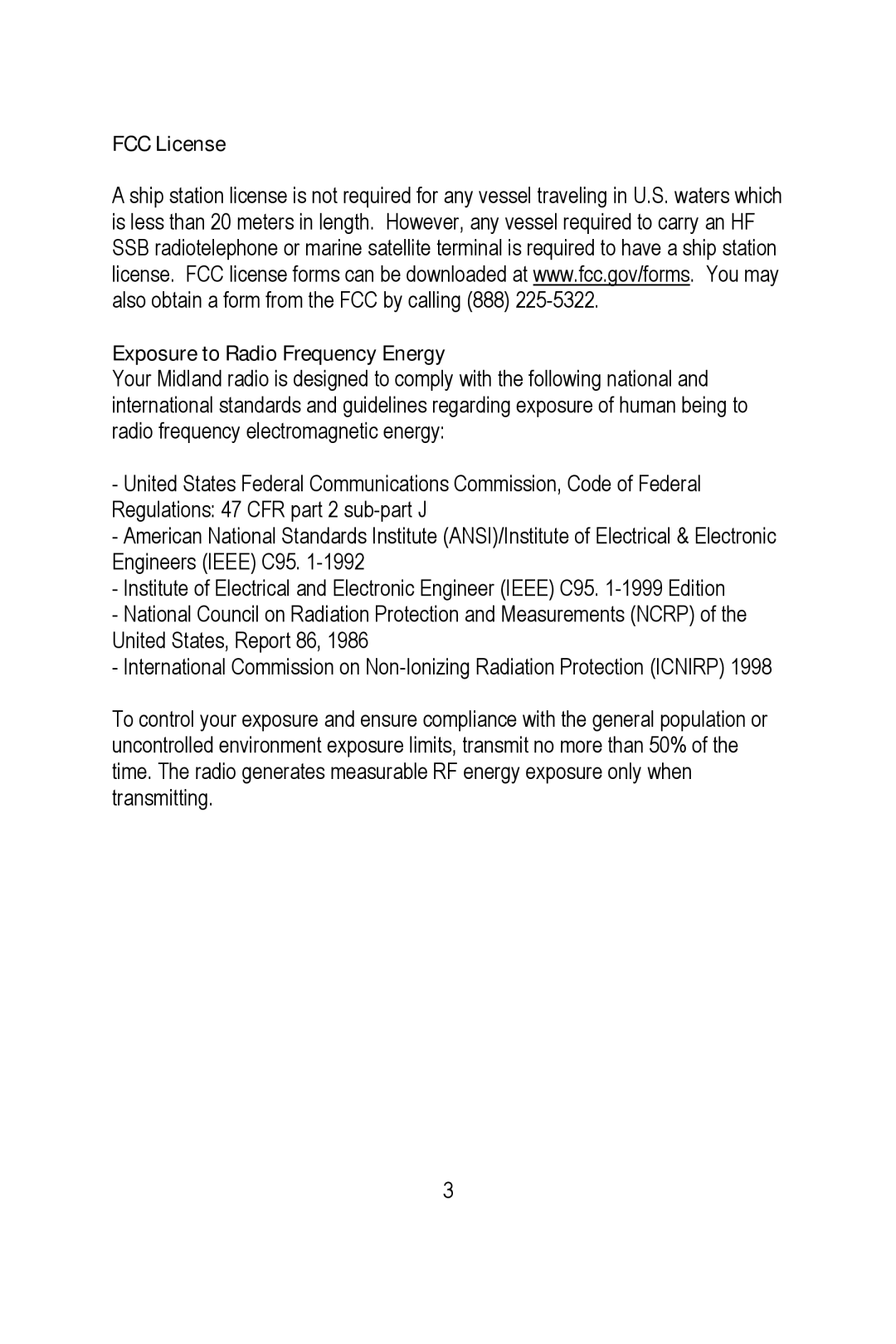 Midland Radio NT1 manual FCC License Exposure to Radio Frequency Energy 