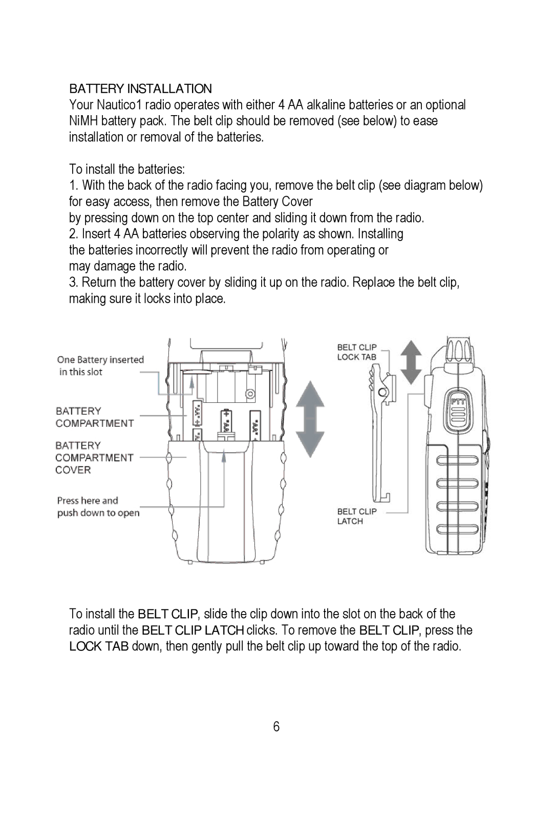 Midland Radio NT1 manual Battery Installation 