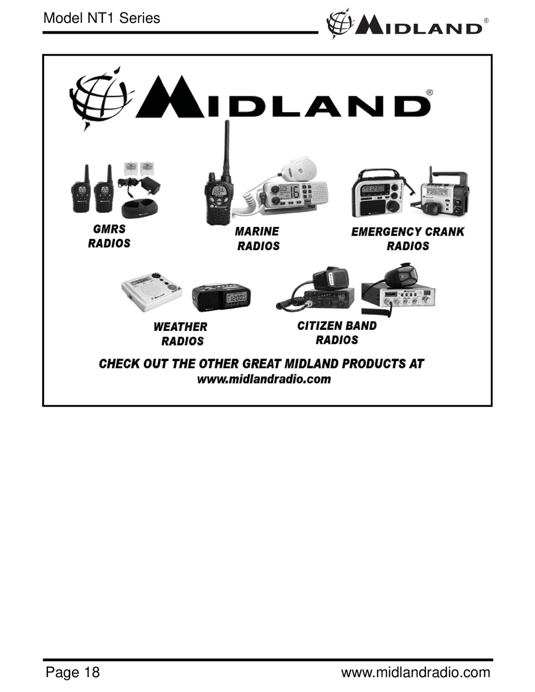 Midland Radio NT1VP, NT1 SERIES owner manual Model NT1 Series 