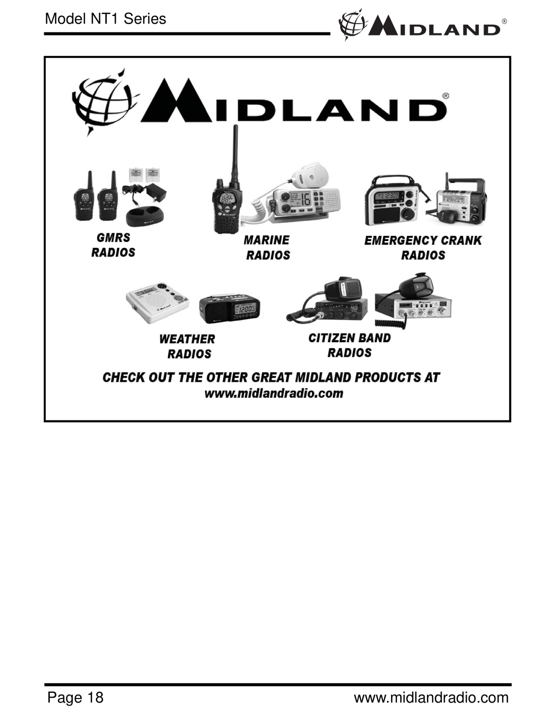 Midland Radio NT1VP, NT1 SERIES owner manual Model NT1 Series, Page 