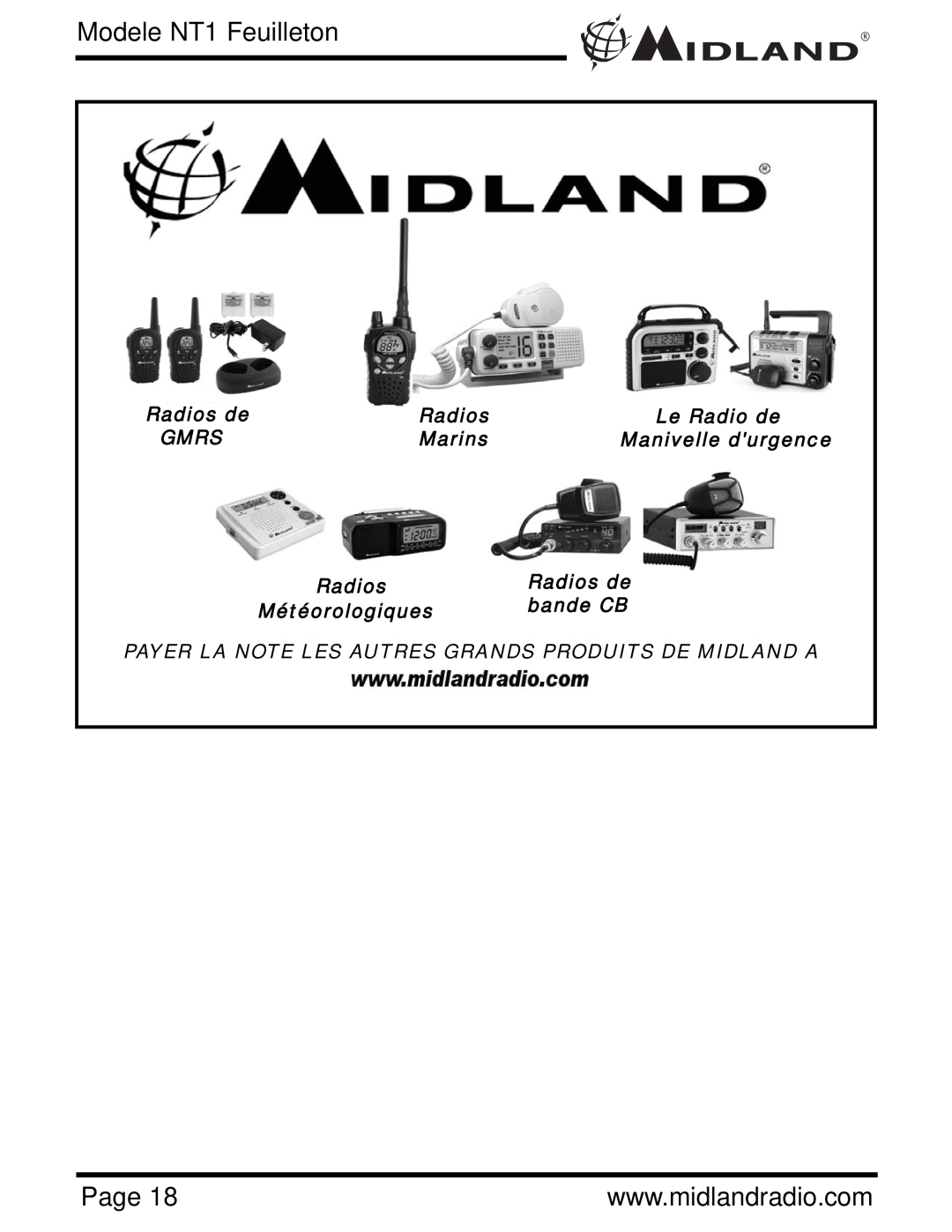 Midland Radio NT1VP, NT1 SERIES owner manual Modele NT1 Feuilleton, Page 