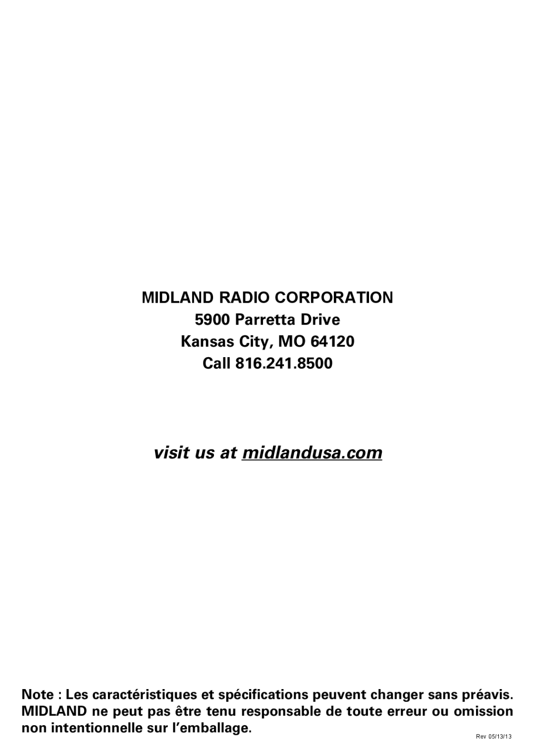 Midland Radio NT3 SERIES manual Midland Radio Corporation, Parretta Drive Kansas City, MO Call 