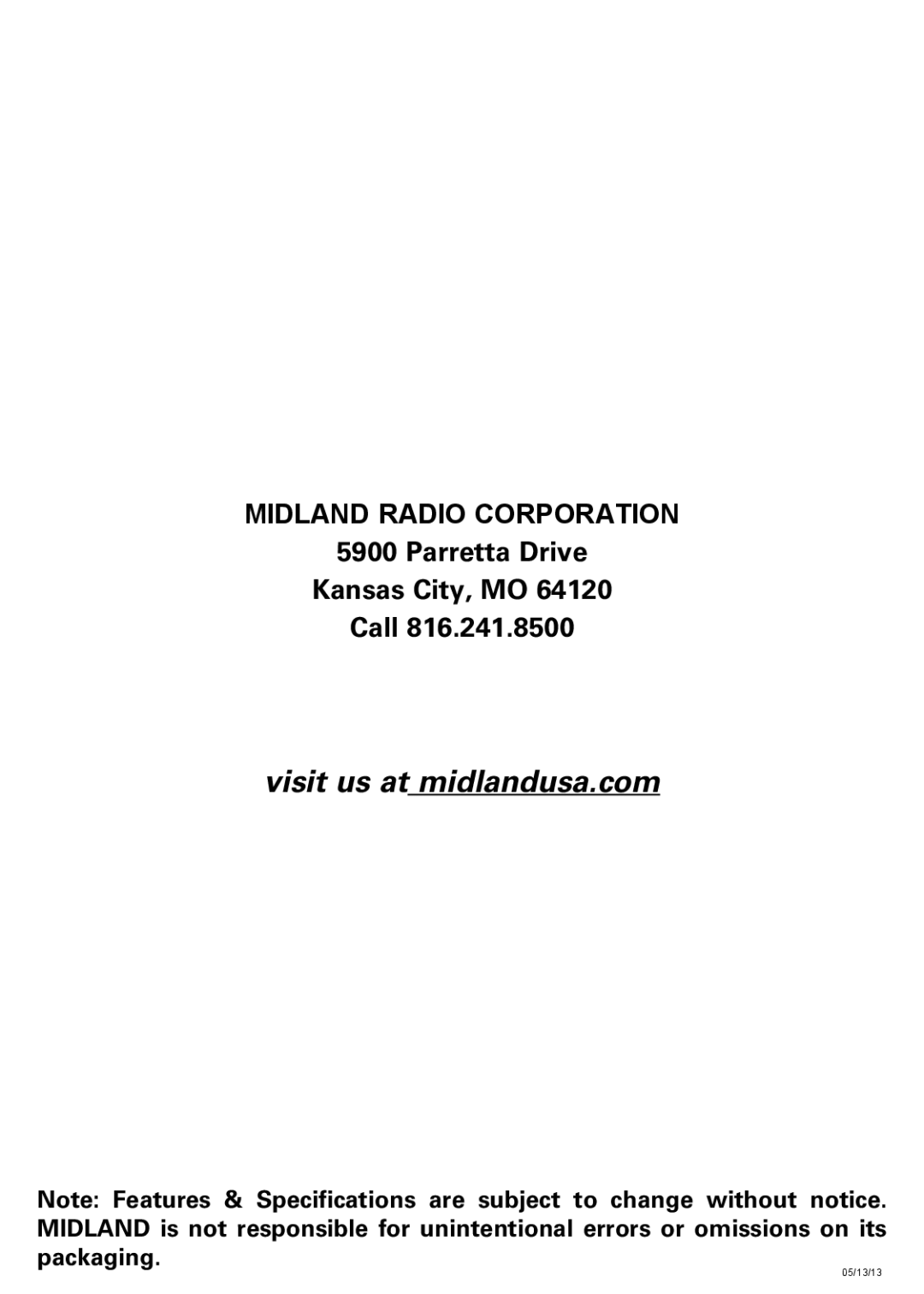 Midland Radio NT3 manual Midland Radio Corporation, Parretta Drive Kansas City, MO Call 