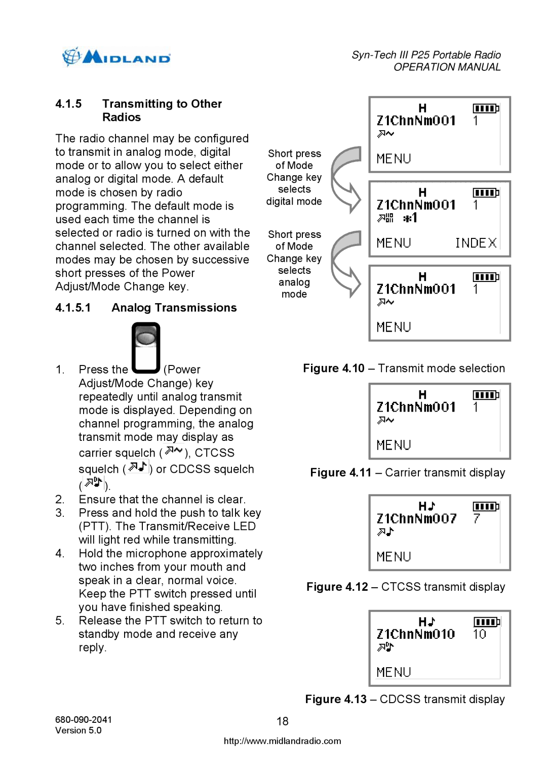 Midland Radio P25 operation manual Transmitting to Other Radios, Analog Transmissions 