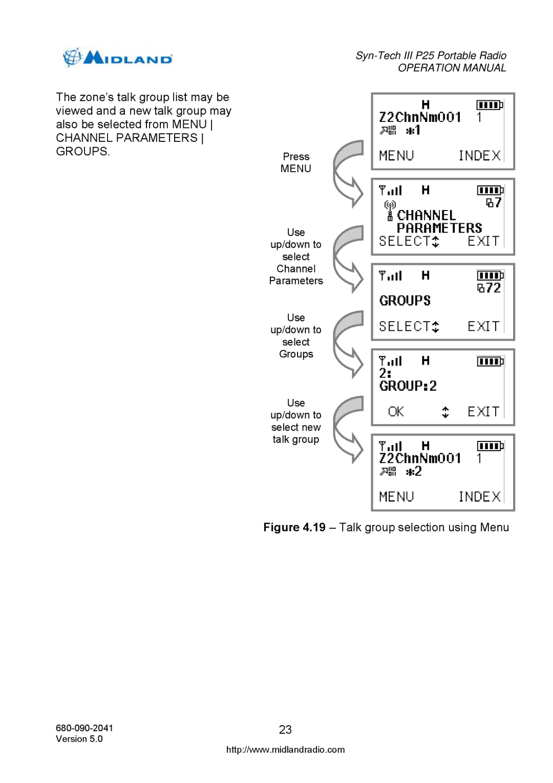 Midland Radio P25 operation manual Channel Parameters Groups 