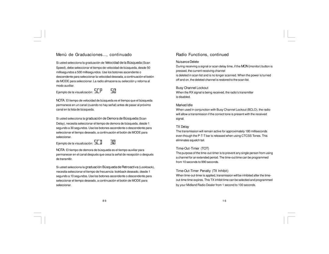 Midland Radio PL5164 Series manual Nuisance Delete, Busy Channel Lockout, Marked Idle, TX Delay, Time-Out-Timer TOT 