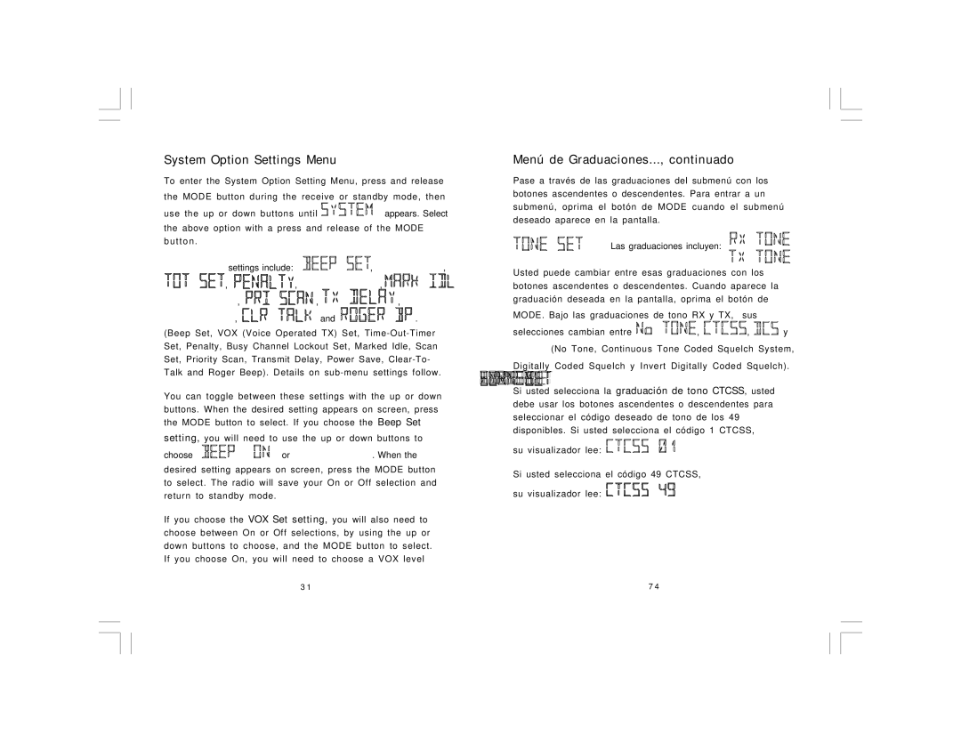 Midland Radio PL5161 Series, PL5164 Series manual System Option Settings Menu 